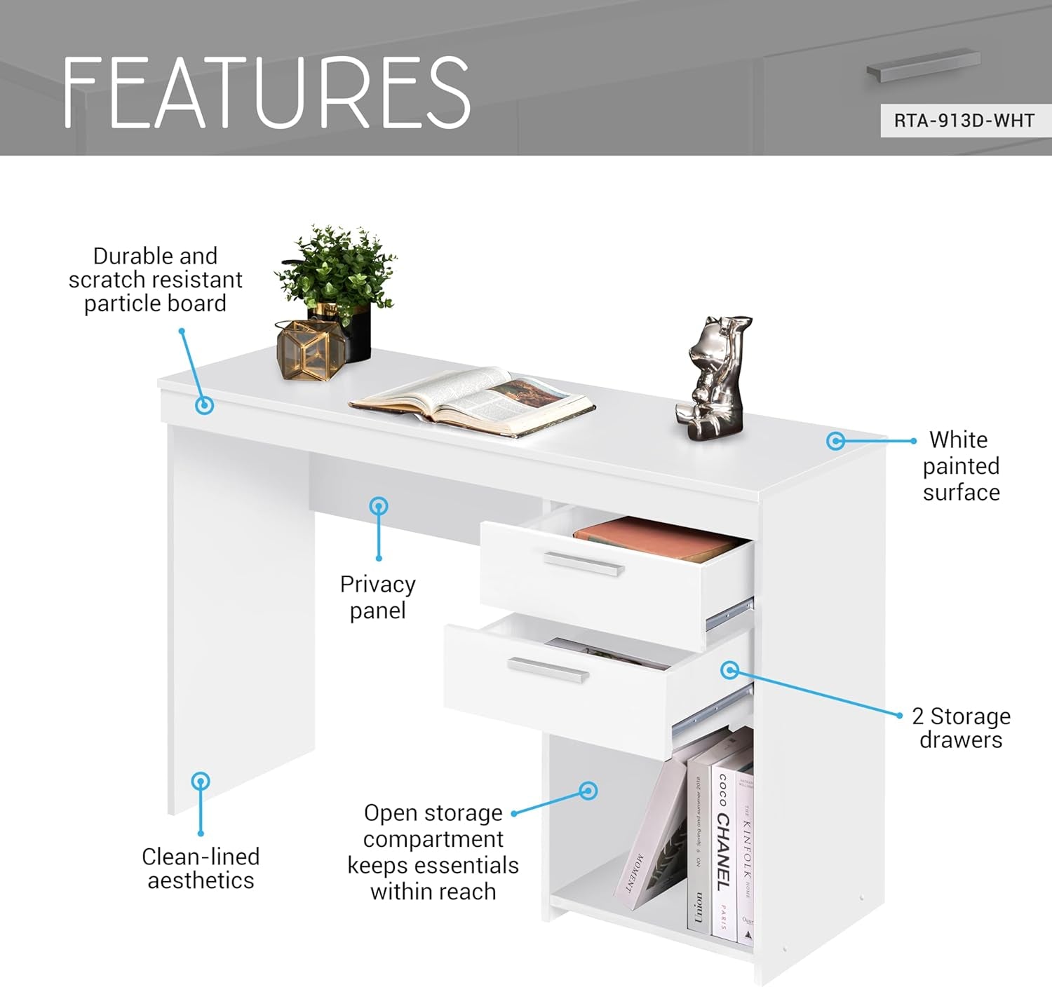 Engineered Wood Writing Desk with Ample Storage Space