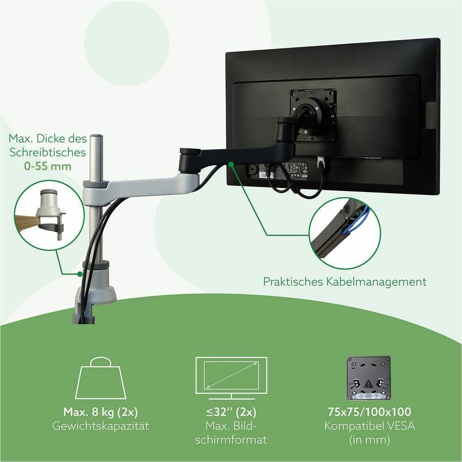 Ergoguys Zepher 4 Desk Mount for Monitor - Matte Silver, Black RGOVLZE4TWSI