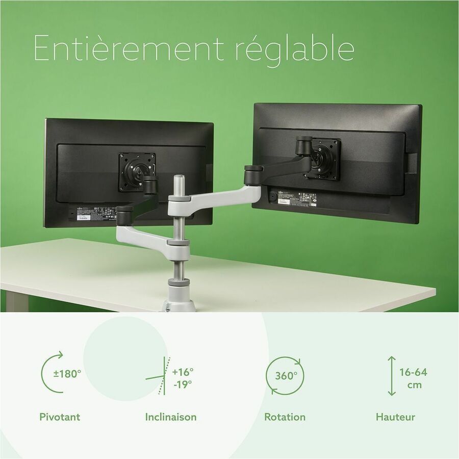 Ergoguys Zepher 4 Desk Mount for Monitor - Matte Silver, Black RGOVLZE4TWSI