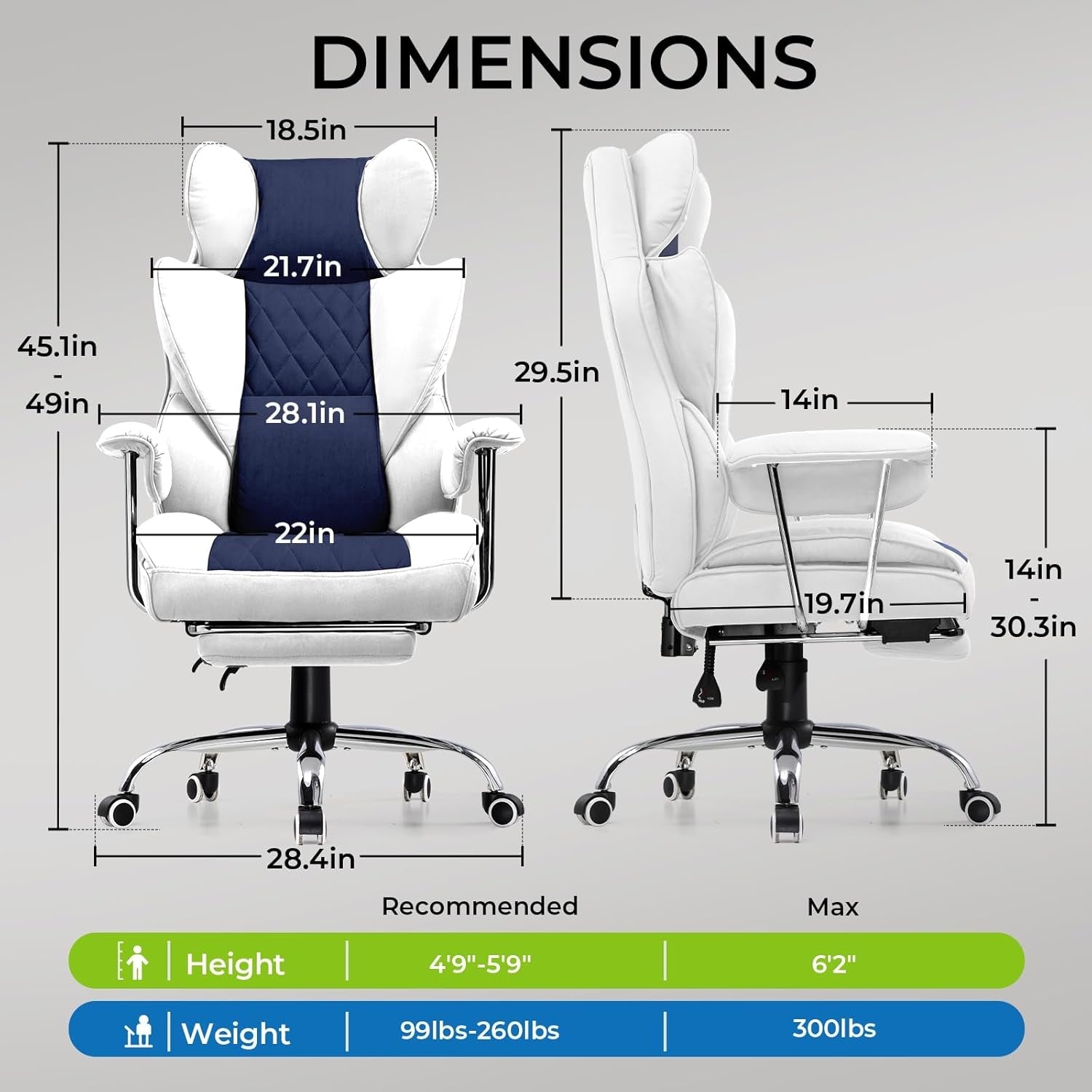 Ergonomic Gaming Chair With Lumbar Support In Light Blue