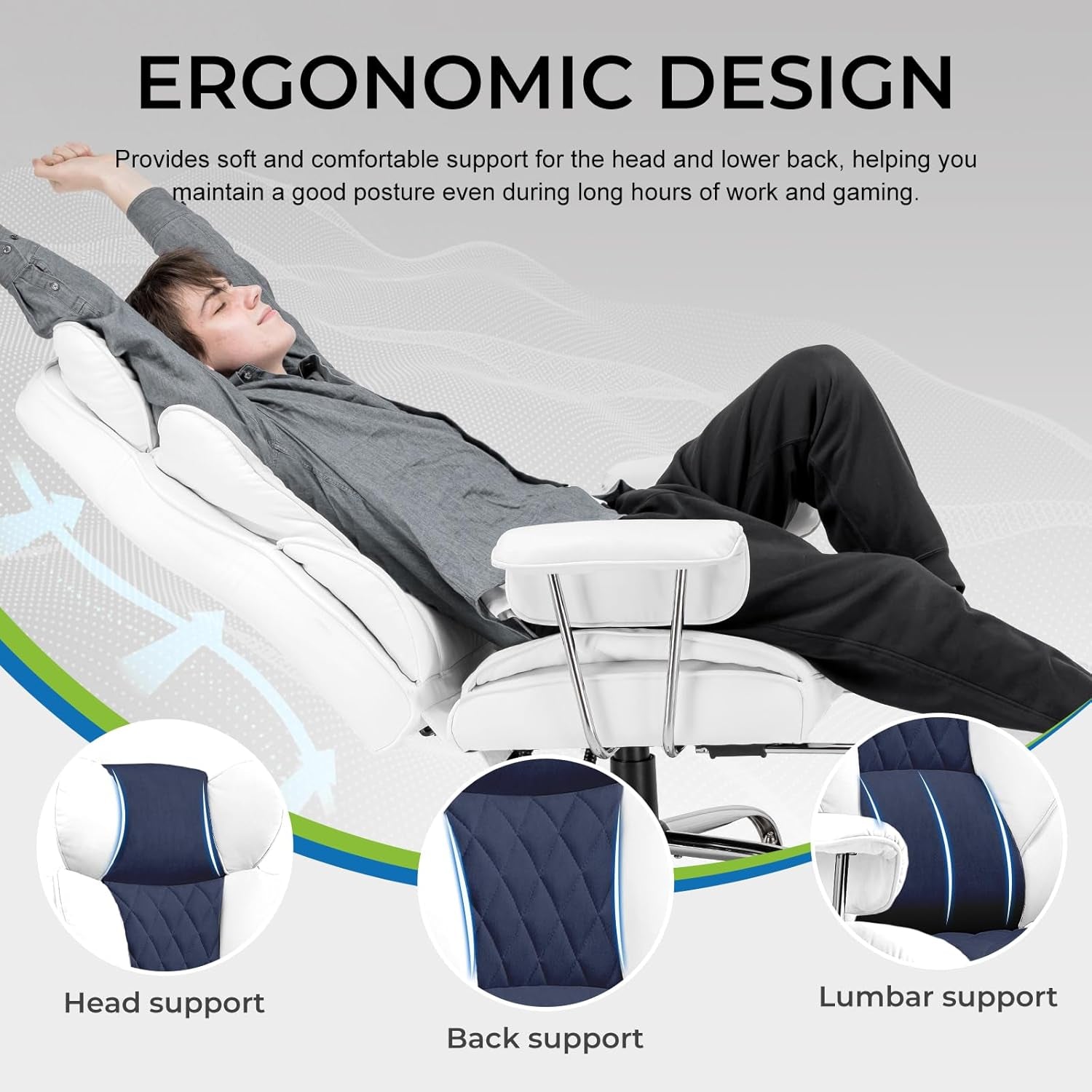 Ergonomic Gaming Chair With Lumbar Support In Light Blue