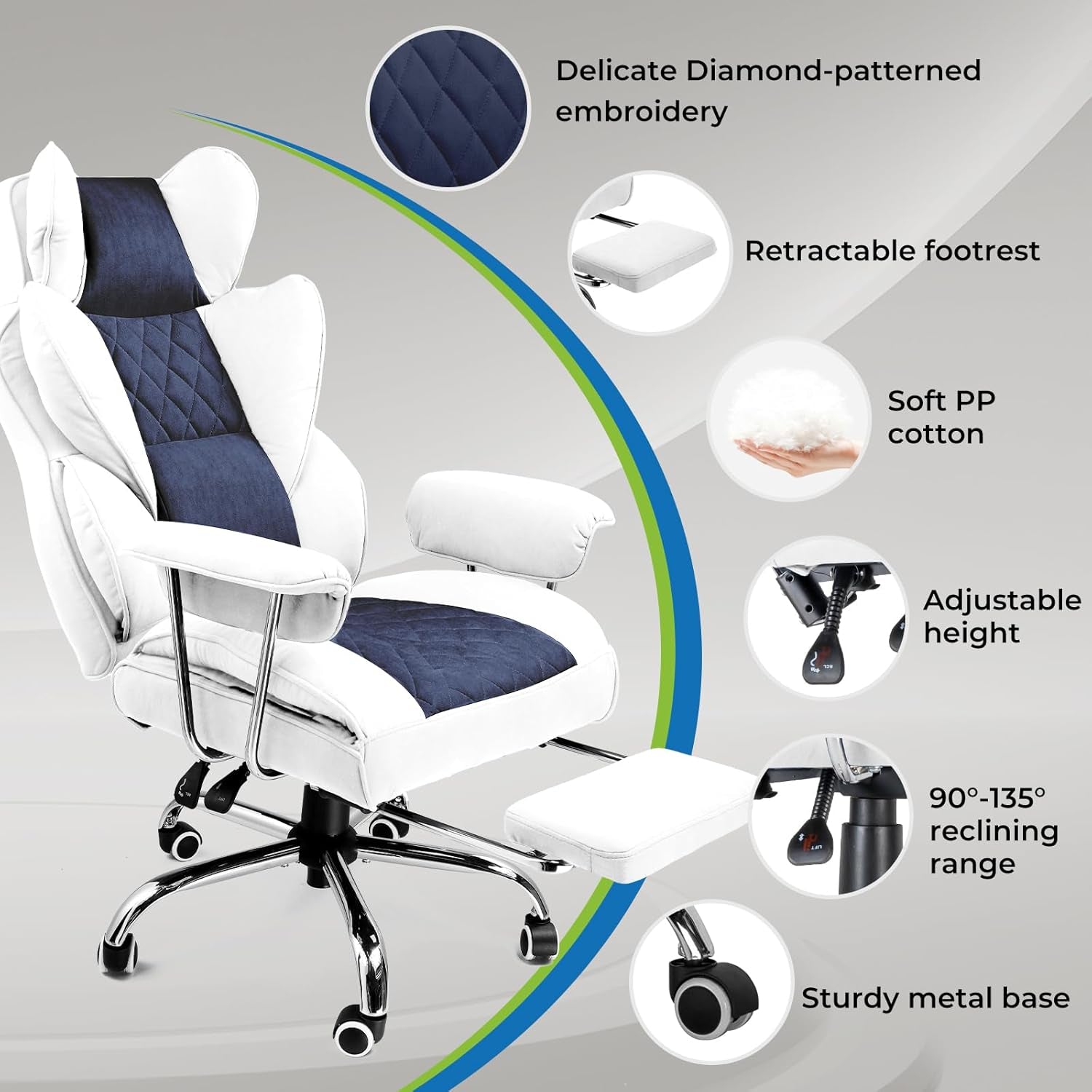 Ergonomic Gaming Chair With Lumbar Support In Light Blue
