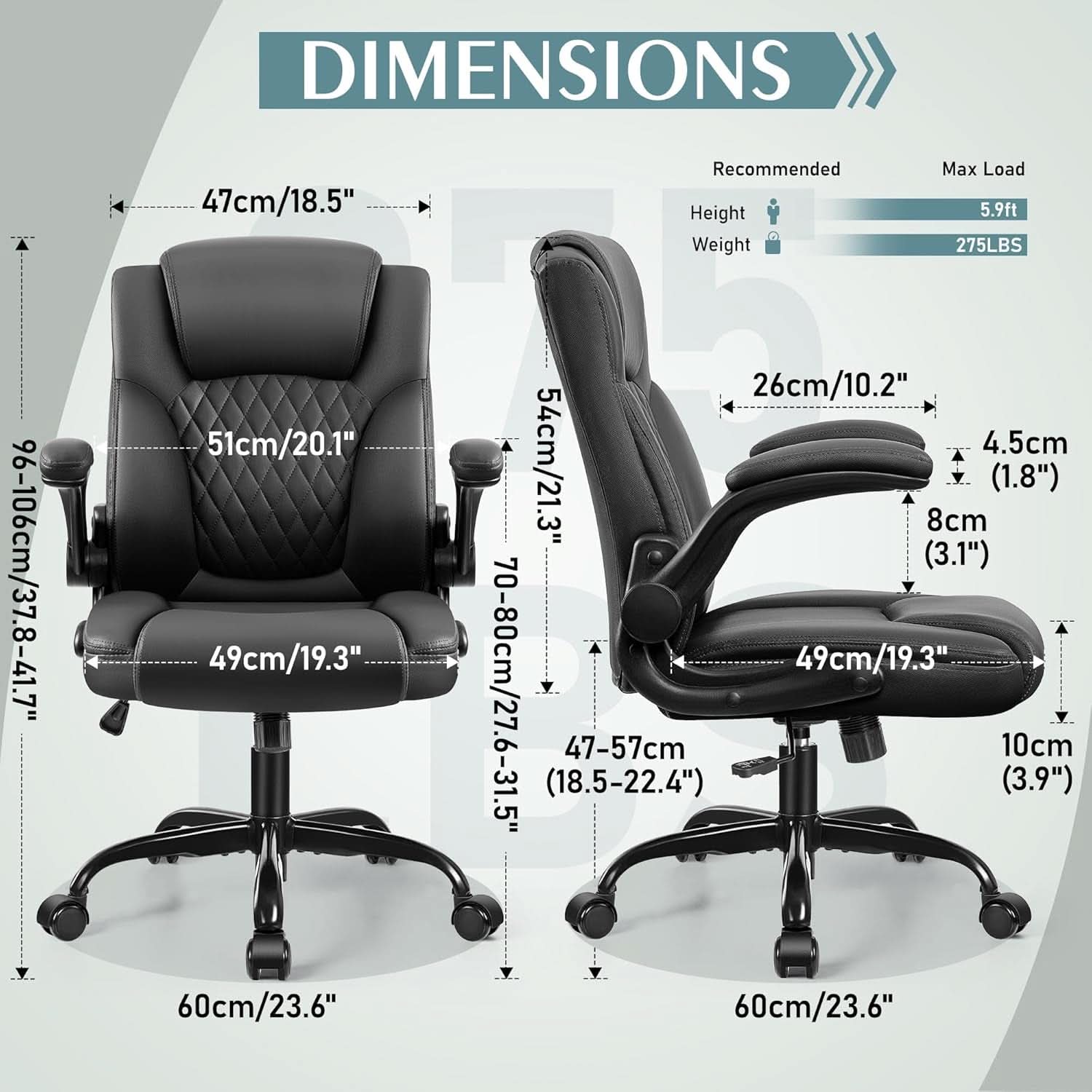 Ergonomic Leather Office Chair Adjustable Armrests Black