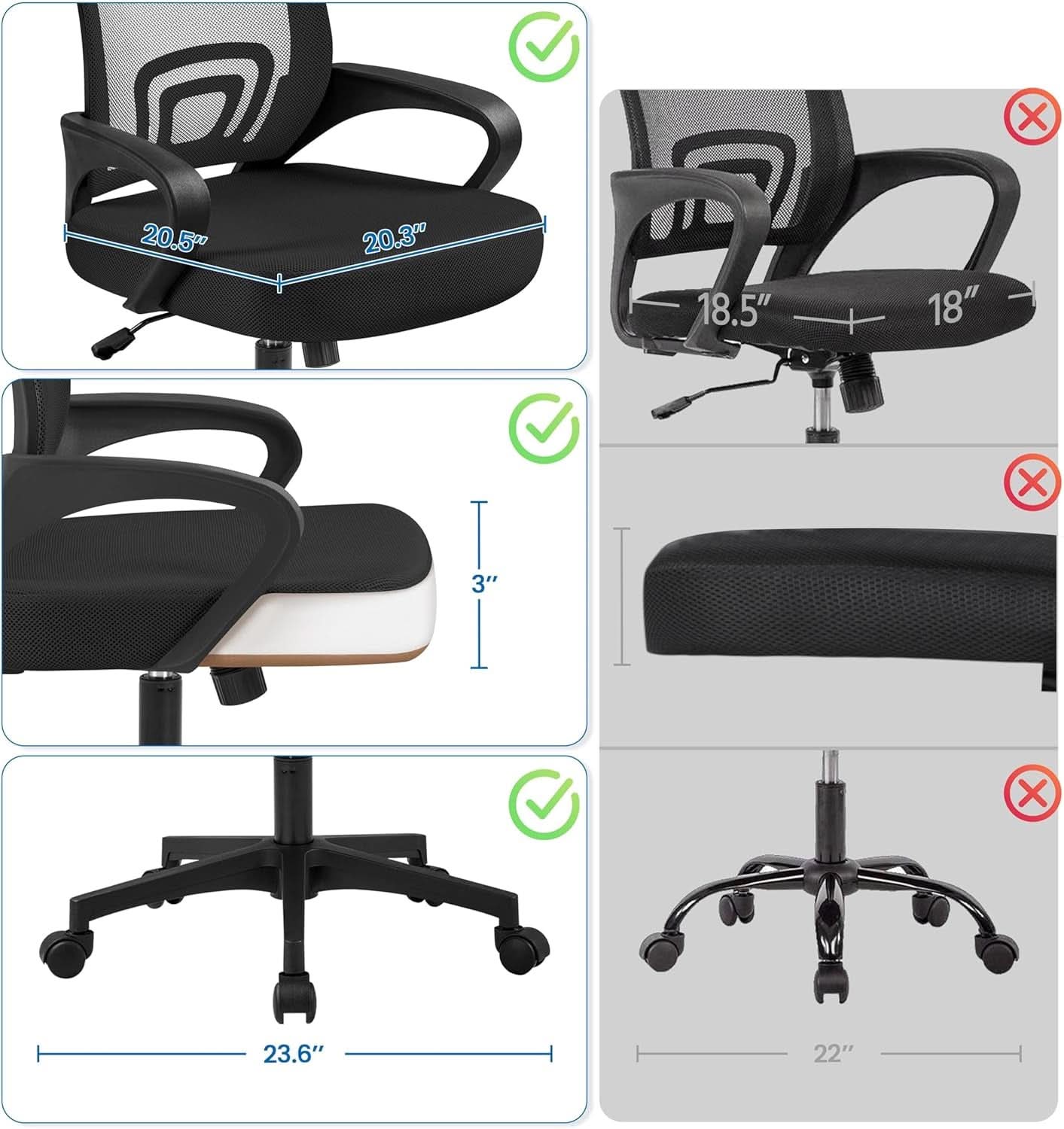 Ergonomic Mesh Office Chair Black Height Adjustable 2 Pack