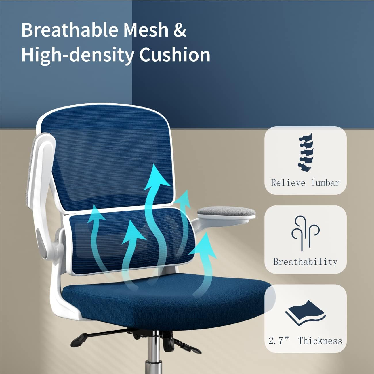 Ergonomic Mesh Office Chair With Flip Up Armrests And Lumbar Support