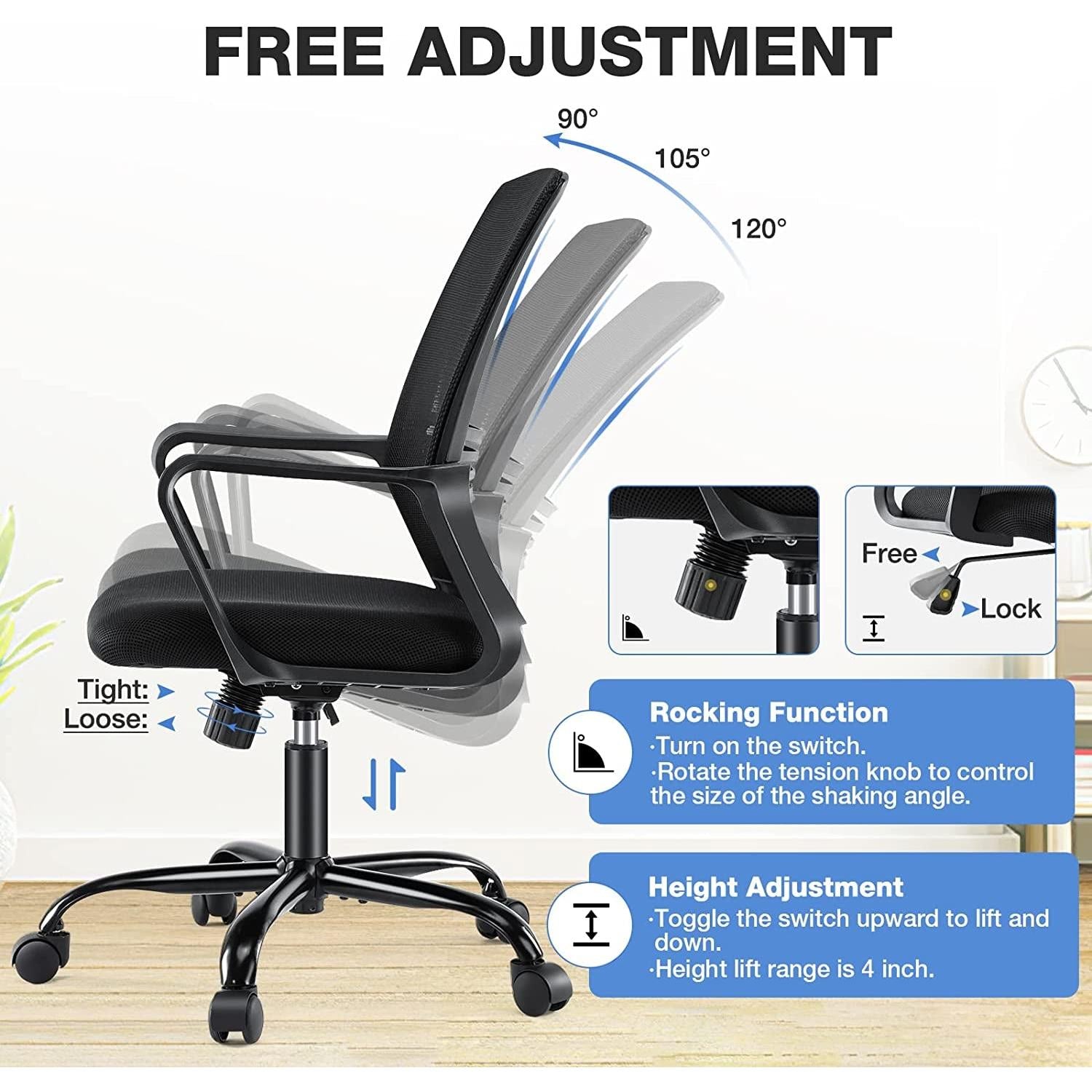 Ergonomic Mid Back Office Chair With Lumbar Support