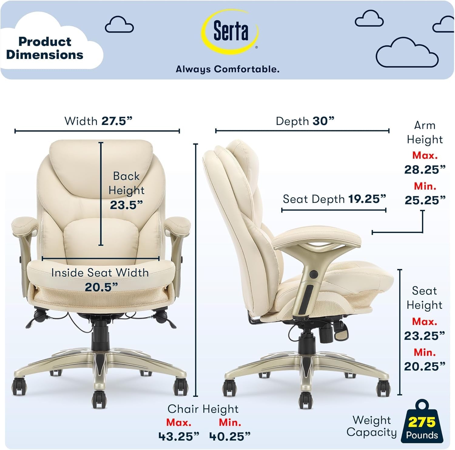 Ergonomic Office Chair With Lumbar Support And Motion Technology Ivory Leather