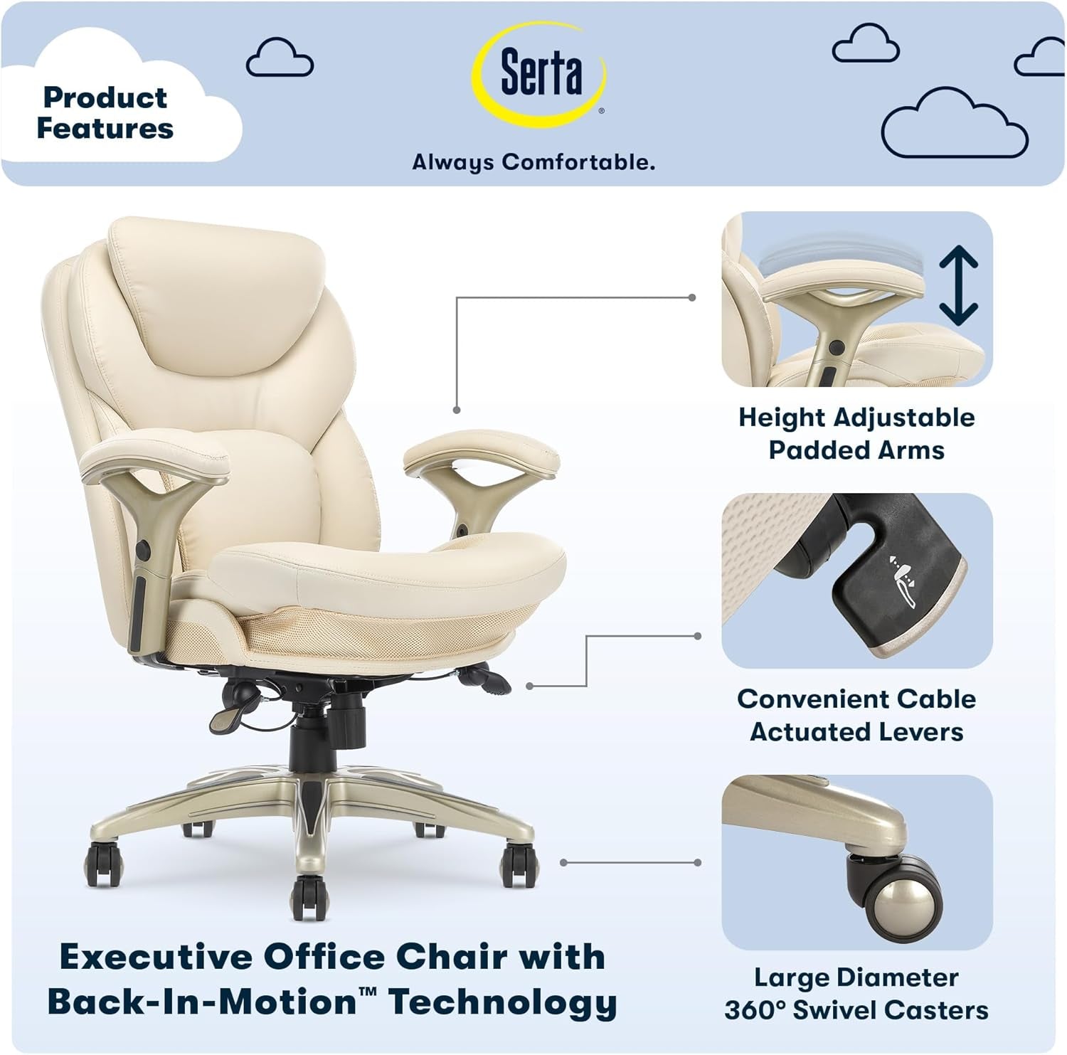 Ergonomic Office Chair With Lumbar Support And Motion Technology Ivory Leather