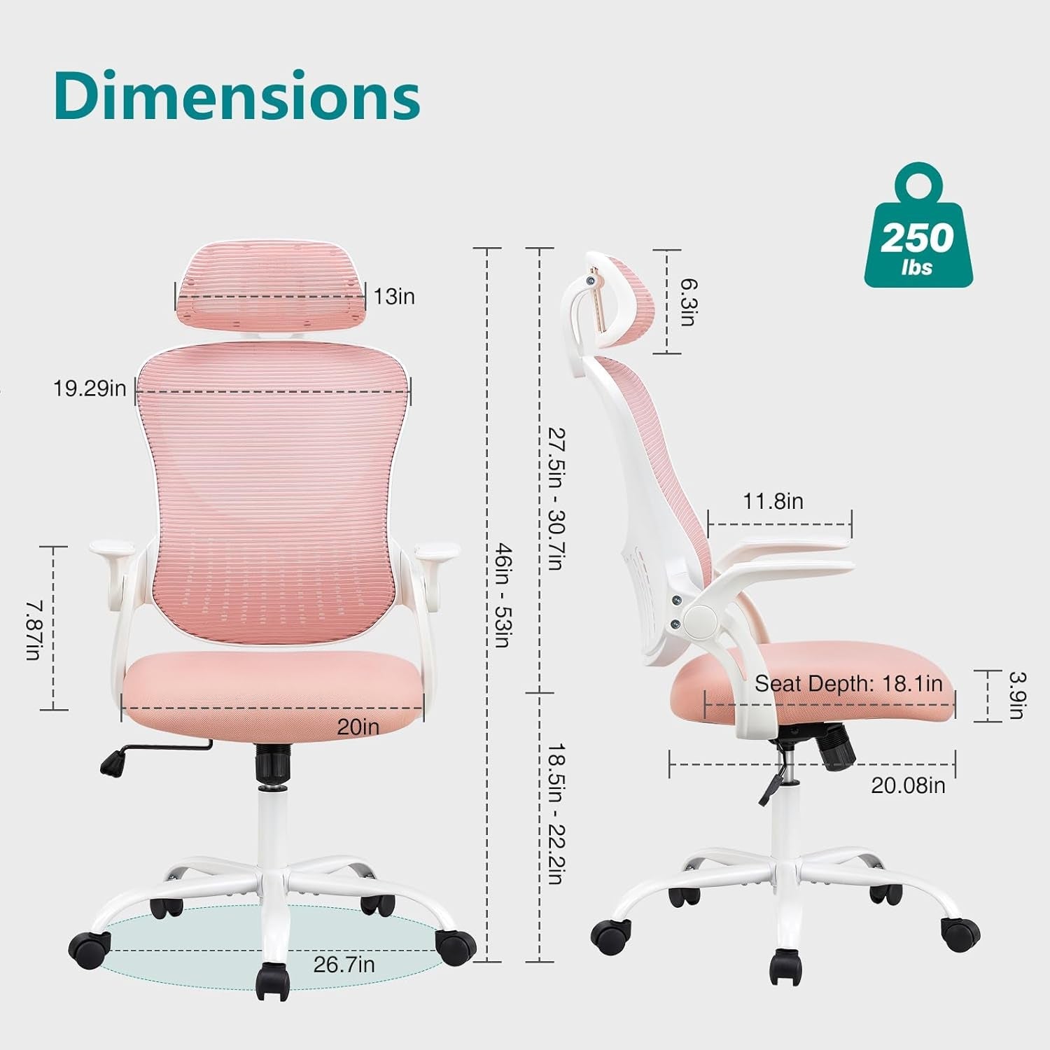 Ergonomic Pink Home Office Chair With Lumbar Support