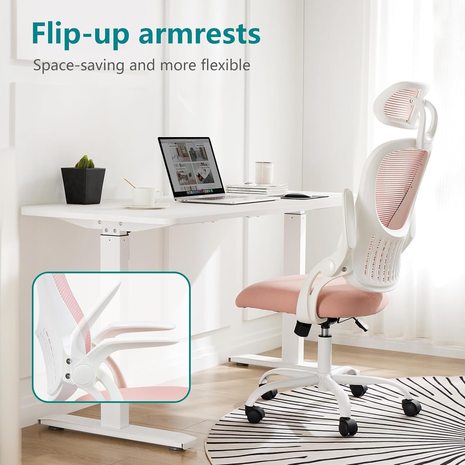 Ergonomic Pink Home Office Chair With Lumbar Support