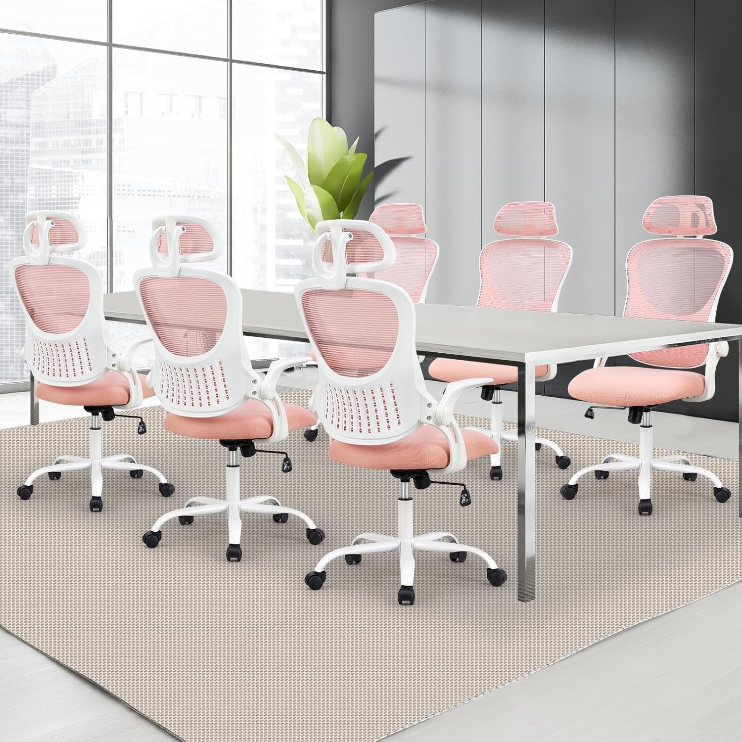 Ergonomic Pink Home Office Chair With Lumbar Support