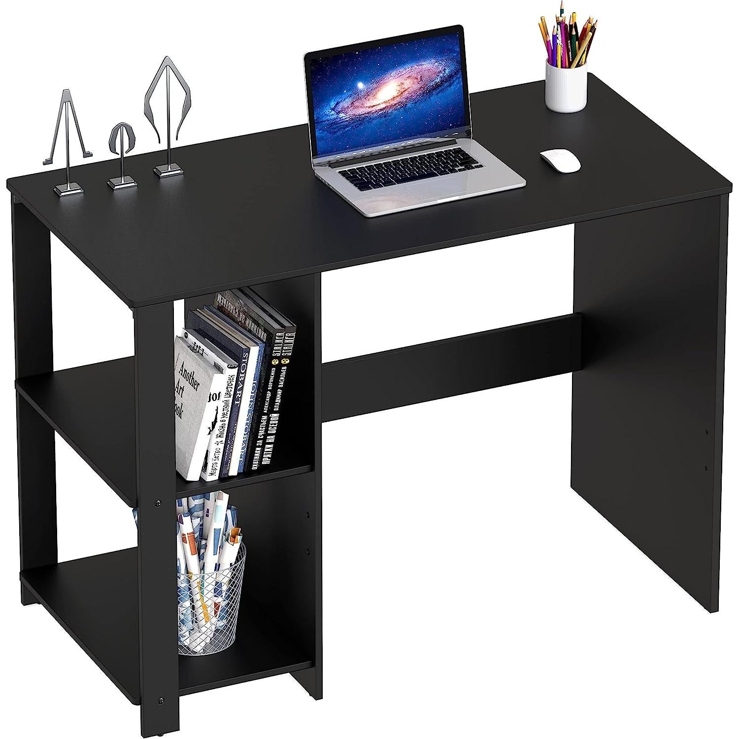 Espresso Finish Home Office Desk With Open Shelves
