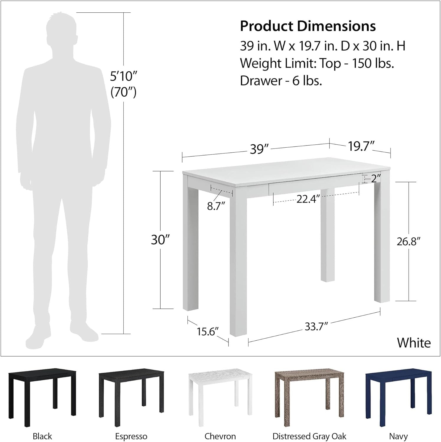 Espresso Parsons Desk With Compact Preassembled Desktop