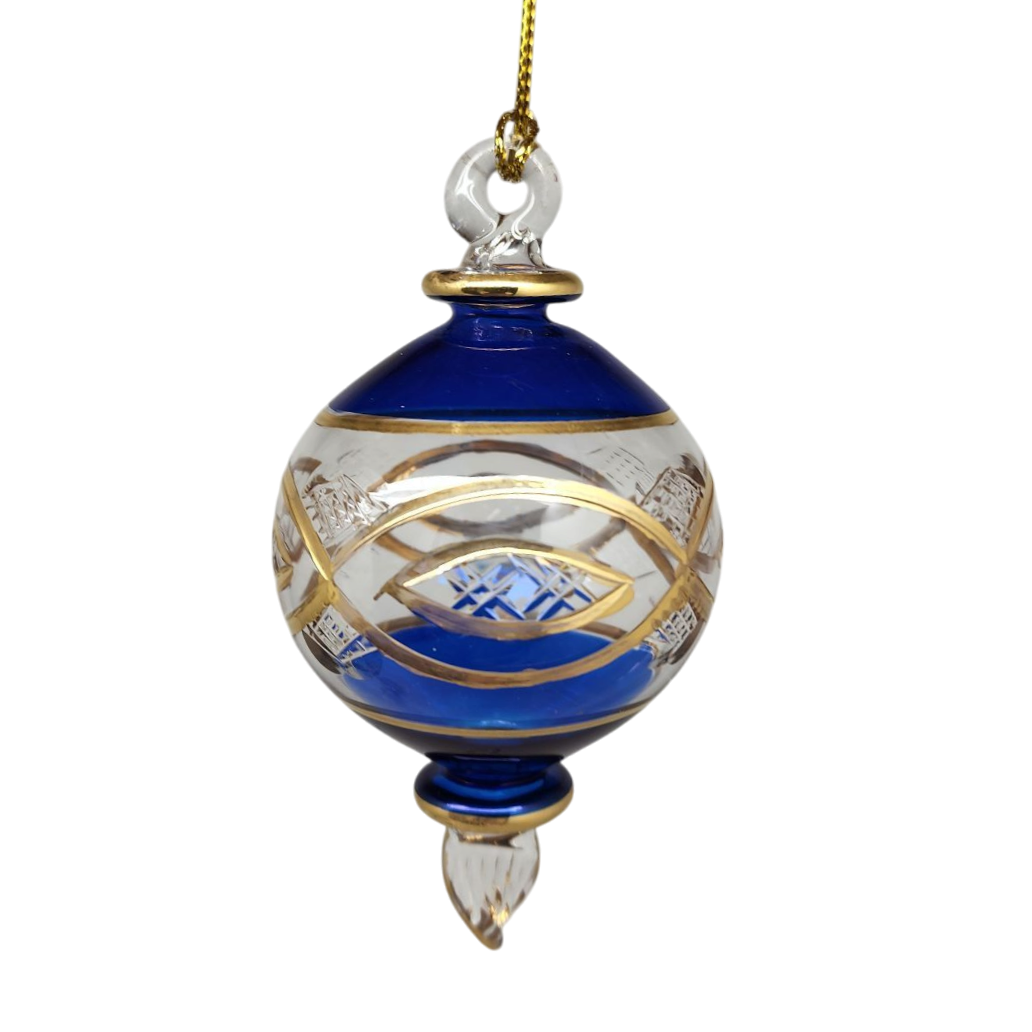 Etched Sphere Glass With Gold Accents - Cobalt