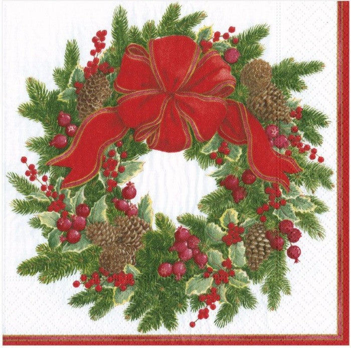 Evergreen Wreath (White) - Lunch Napkin