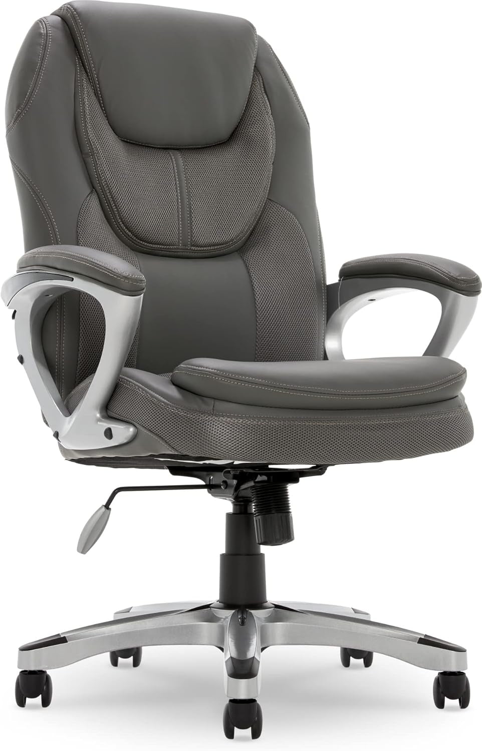 Executive Ergonomic Office Chair With Lumbar Support And Padded Arms Light Gray