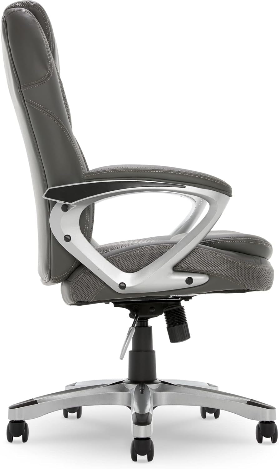 Executive Ergonomic Office Chair With Lumbar Support And Padded Arms Light Gray