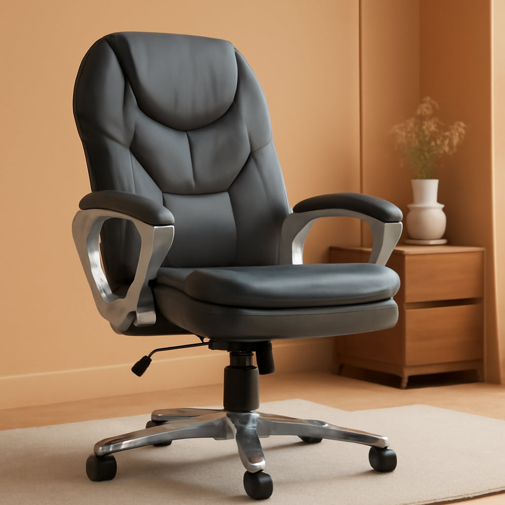 Executive Ergonomic Office Chair With Lumbar Support And Padded Arms Light Gray
