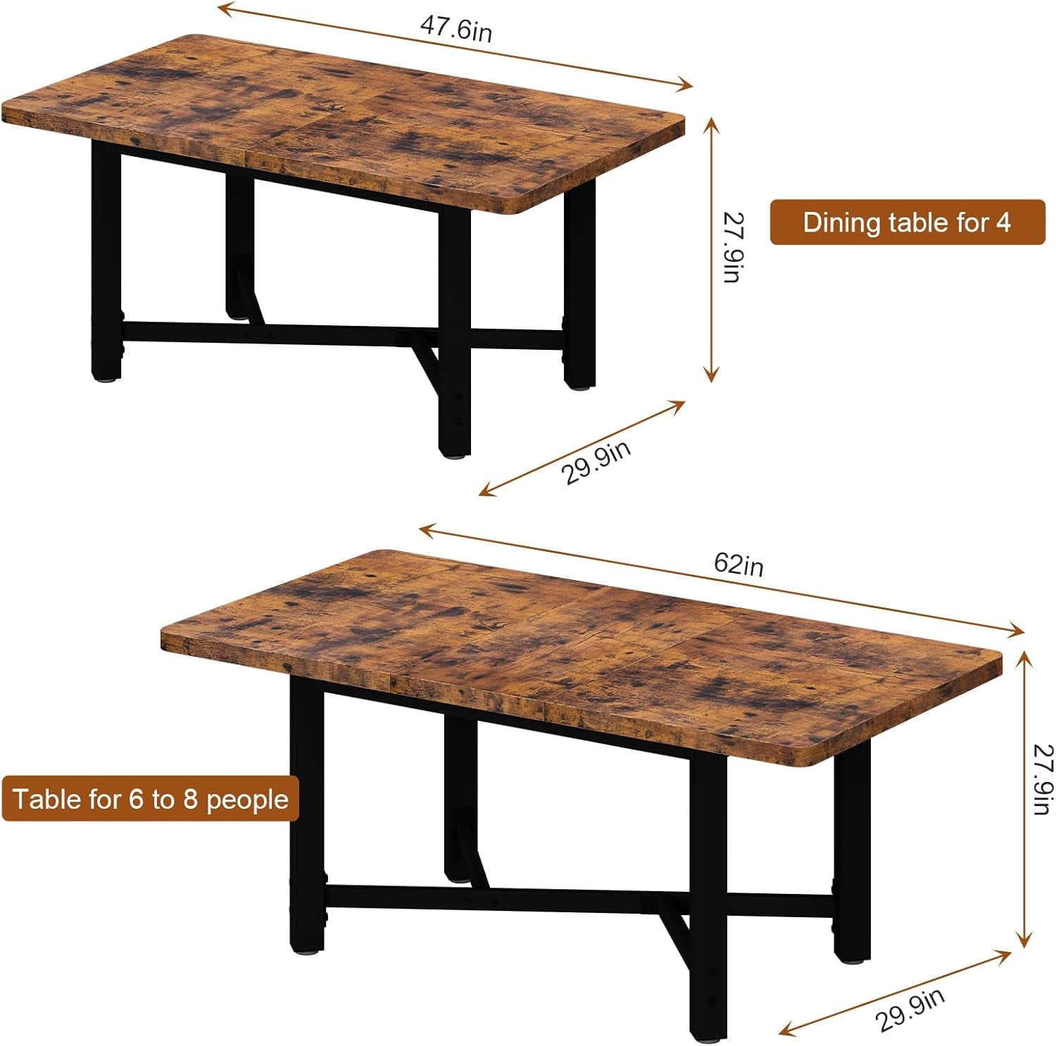 Extendable 62 Inch Brown Wood Dining Table Seats 4 To 6