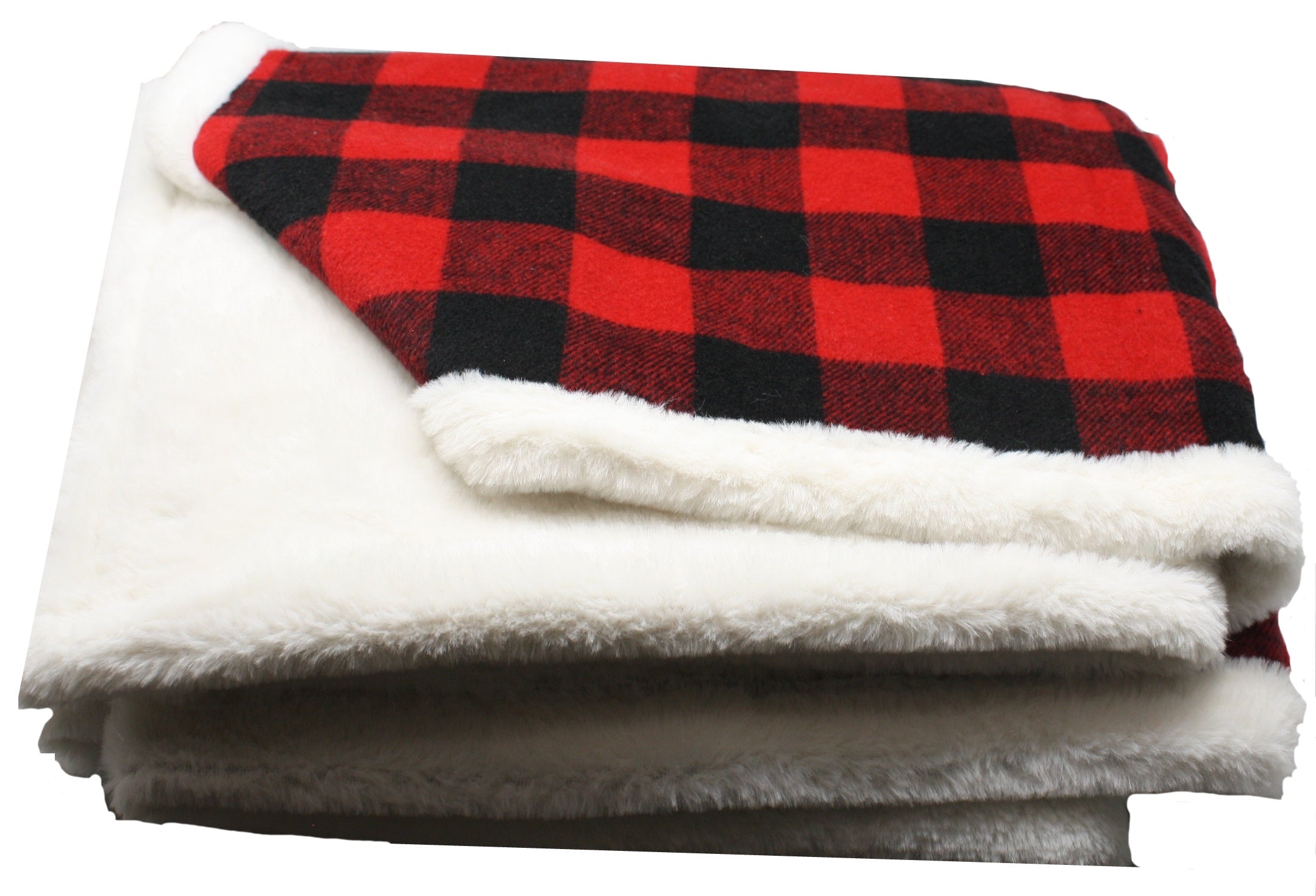 Fabric Plaid Throw With Faux Fur -