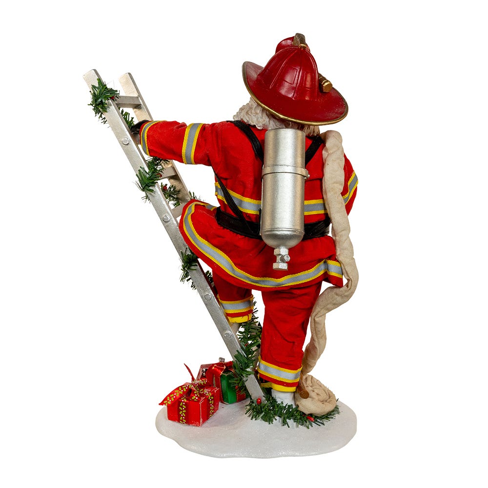 Fabriche Fireman Santa On Ladder - 11.5 Inch