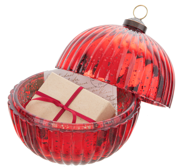 Faceted Glass Ornament Trinket Box with Place Card Holder - Red