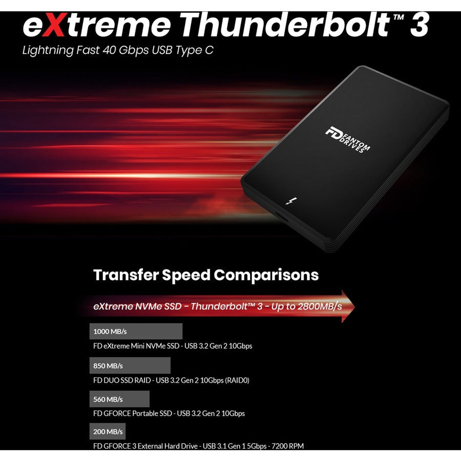 Fantom Drives eXtreme 2TB External SSD - 2800MB/s, Thunderbolt 3, USB Type-C, Aluminum, Intel Certified, TB3X-2300N2TB