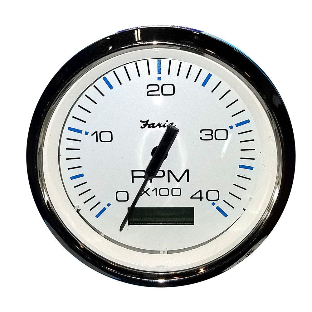 Faria Chesapeake White SS 4" Tachometer w/Hourmeter (4000 RPM) (Diesel) (Mech. Takeoff