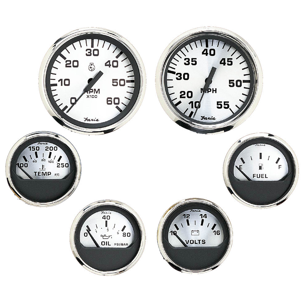 Faria Spun Silver Box Set of 6 Gauges f/ Inboard Engines - Speed, Tach, Voltmeter, Fuel