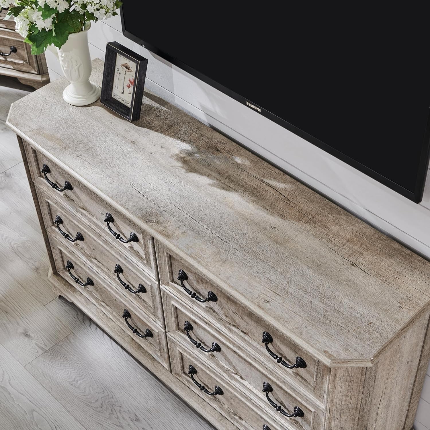 Farmhouse 54 Inch Rustic Dresser With Wood Texture