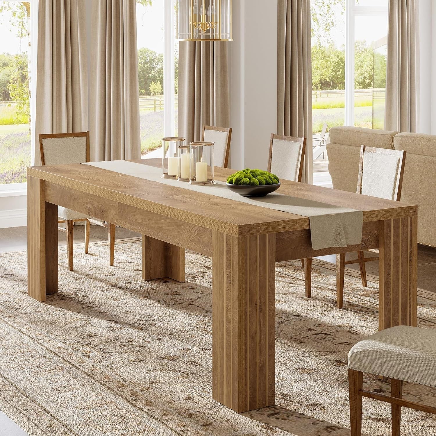 Farmhouse Rectangular Dining Table 78 Inch Natural Wood Seats 6 To 8