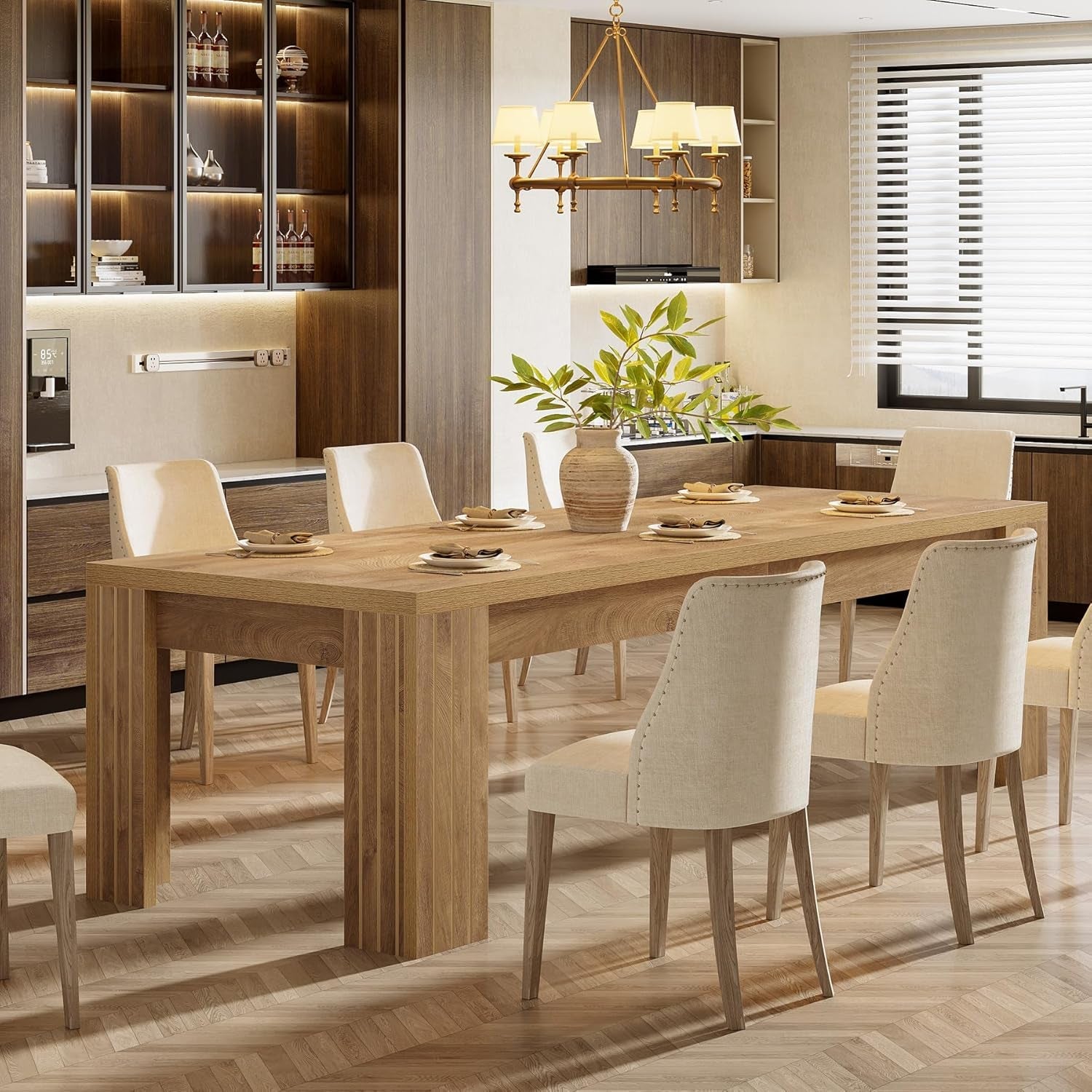 Farmhouse Rectangular Dining Table 78 Inch Natural Wood Seats 6 To 8