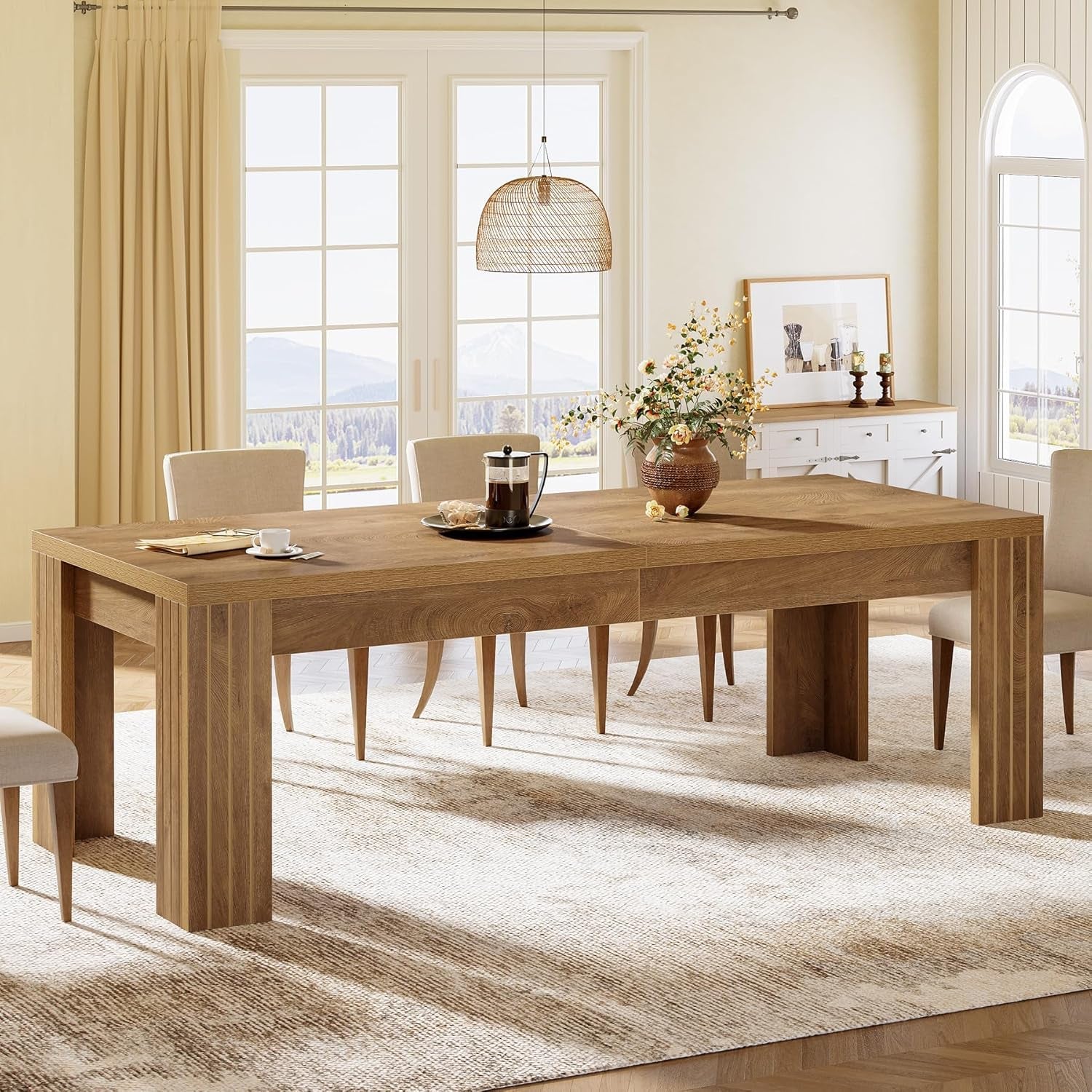 Farmhouse Rectangular Dining Table 78 Inch Natural Wood Seats 6 To 8