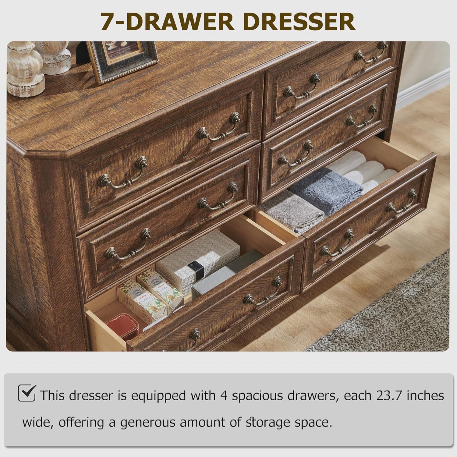 Farmhouse Solid Wood Six Drawer Dresser 54 Inch Wide