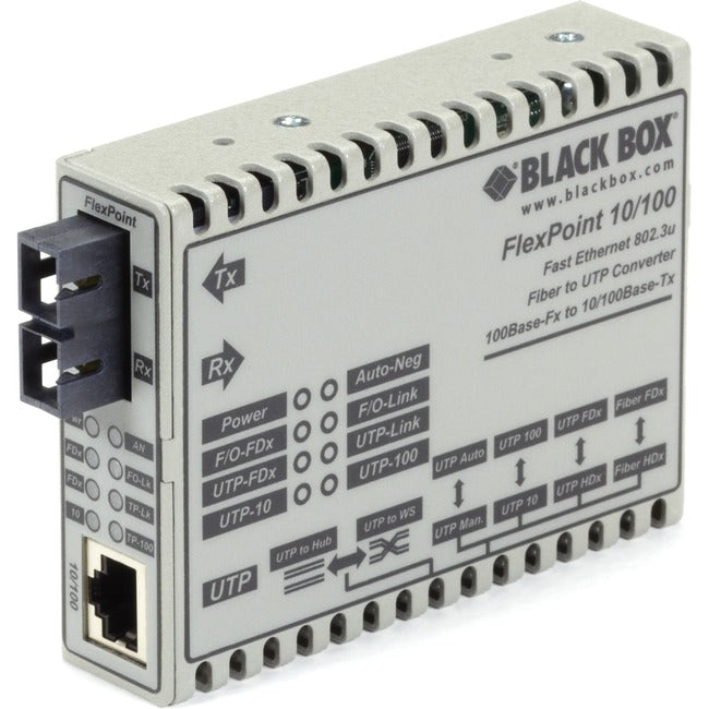 Fast Ethernet Media Converter - 10/100 Mbps to Multimode Fiber | Black Box LMC100A-SC-R3