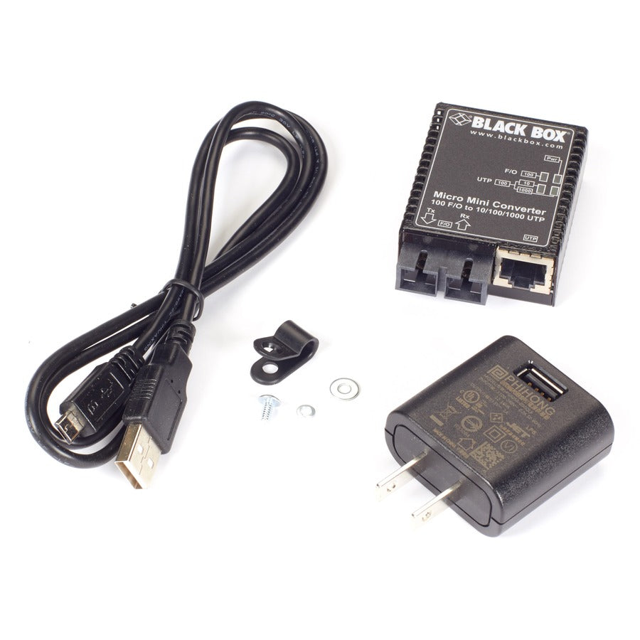 Fast Ethernet Media Converter - Black Box Micro Mini 100 Mbps Multimode Fiber SC Desktop USB Powered | Tecisoft LMC402A