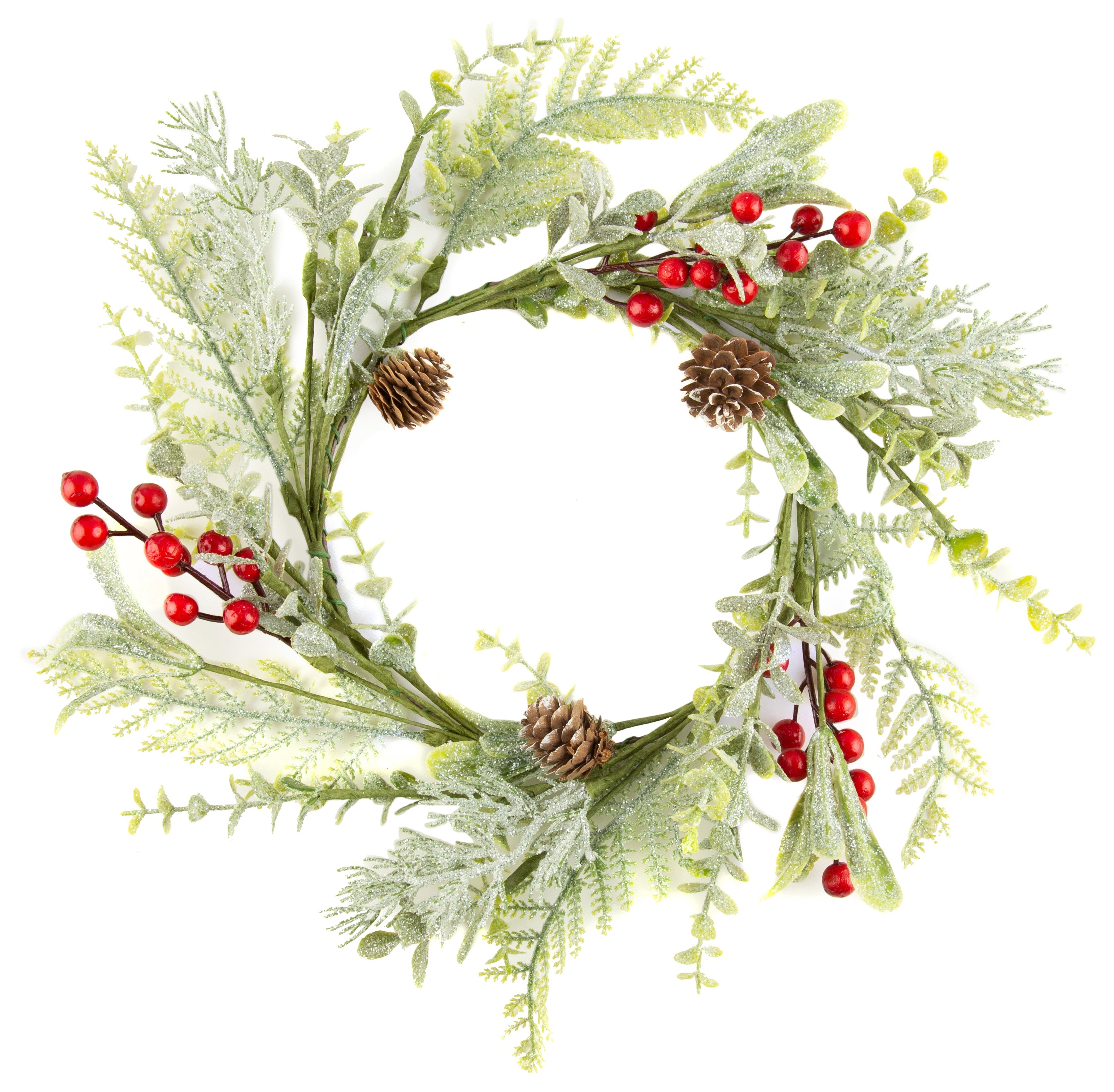 Faux Fern, Branch and Berries Candle Ring