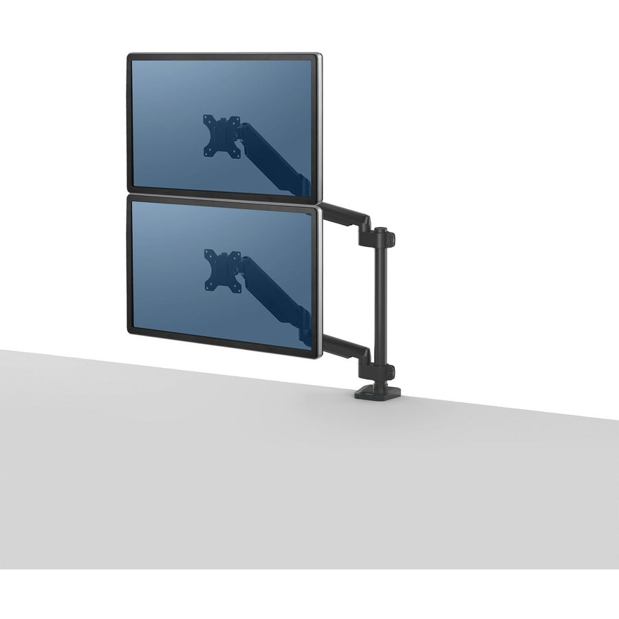 Fellowes Platinum Series High Quality Dual and Dual Stacking Monitor Arm for 27 Inch(stacking) and 32 Inch(side by side) Monitors, Full Motion, 360&deg; Rotation, VESA Mount with Grommet or Clamp, USB Ports, Ergonomic, Black 8043401