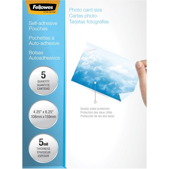 Fellowes Self Sealing Laminating Pouches, Photo, 5 Mil, 5/Pack 5220401