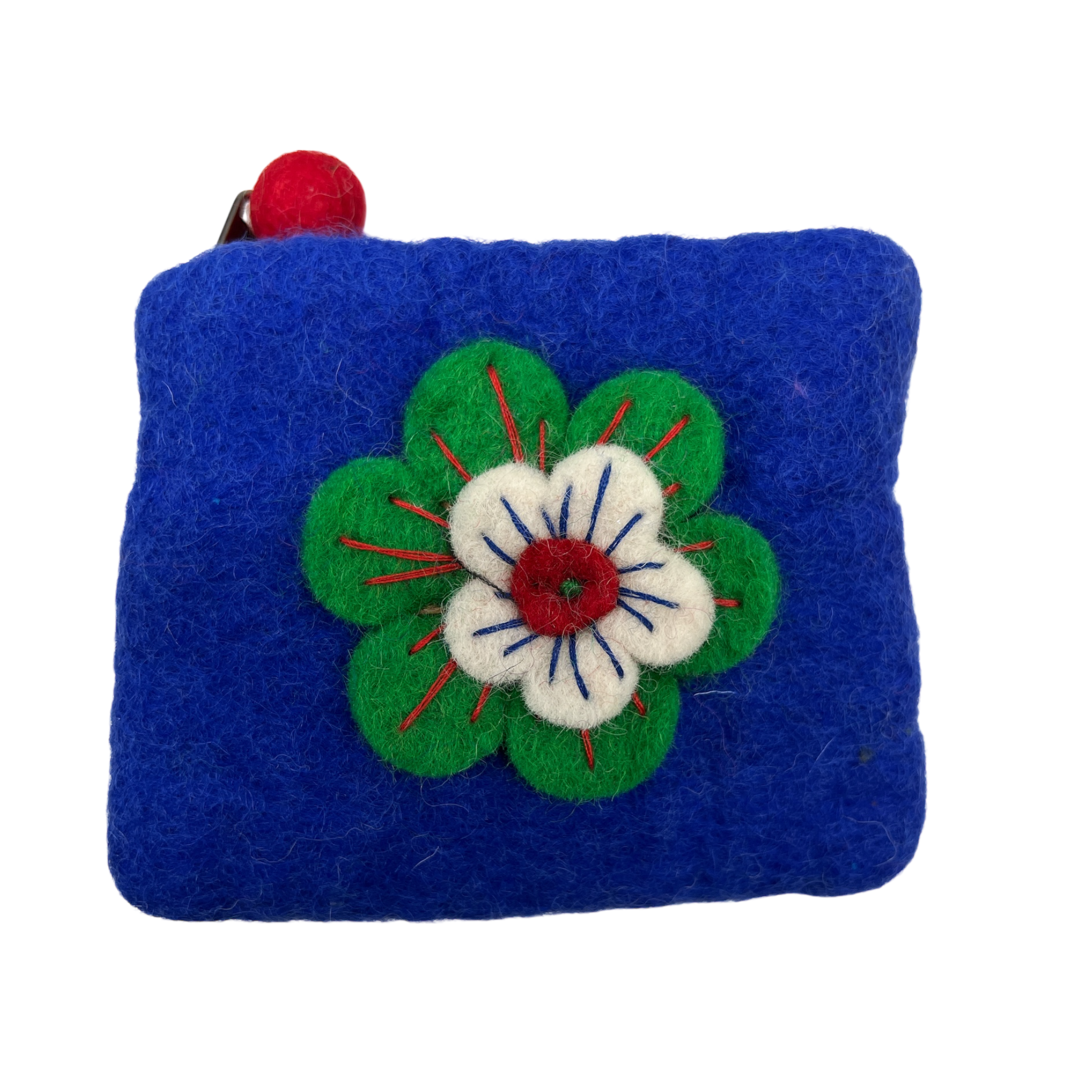 Felt Wool Perwinkle Coin Purse with Flower Applique