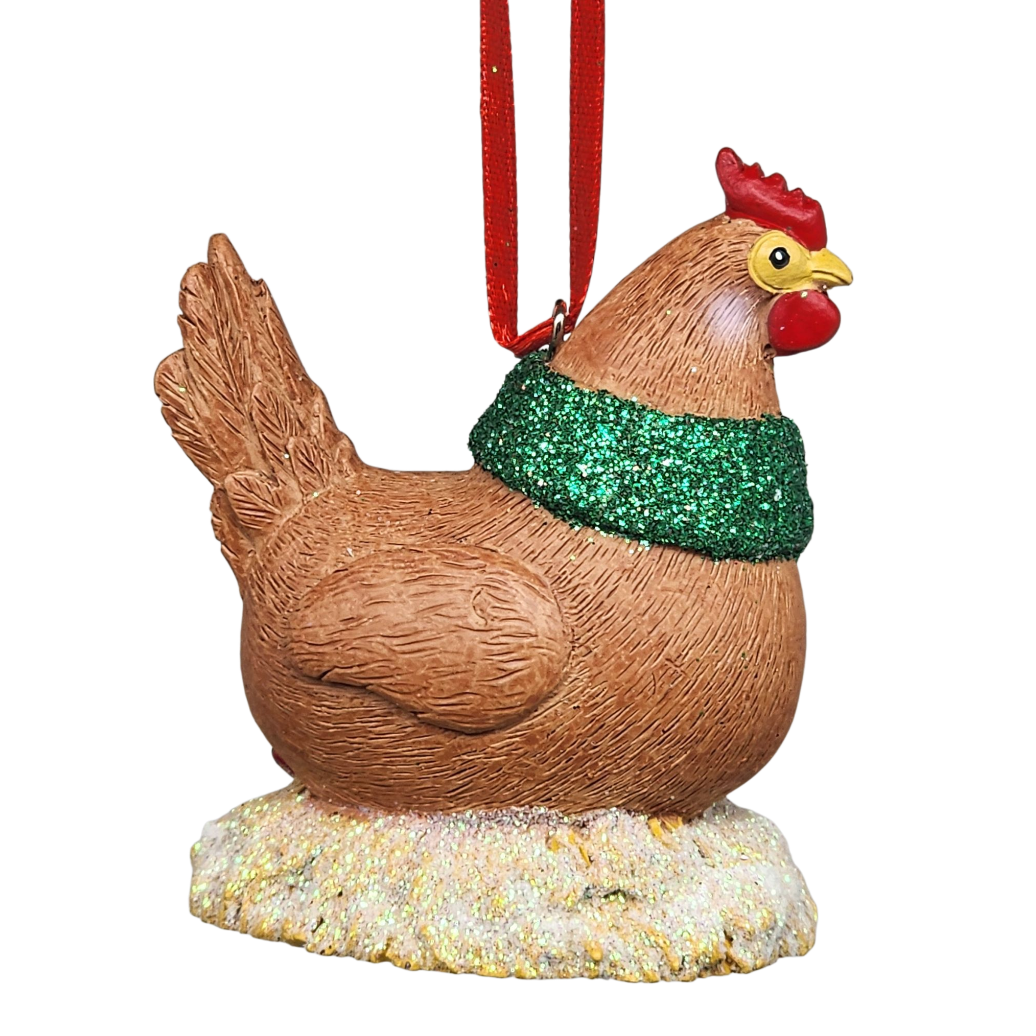 Festive Chicken with Holiday Lights Ornament