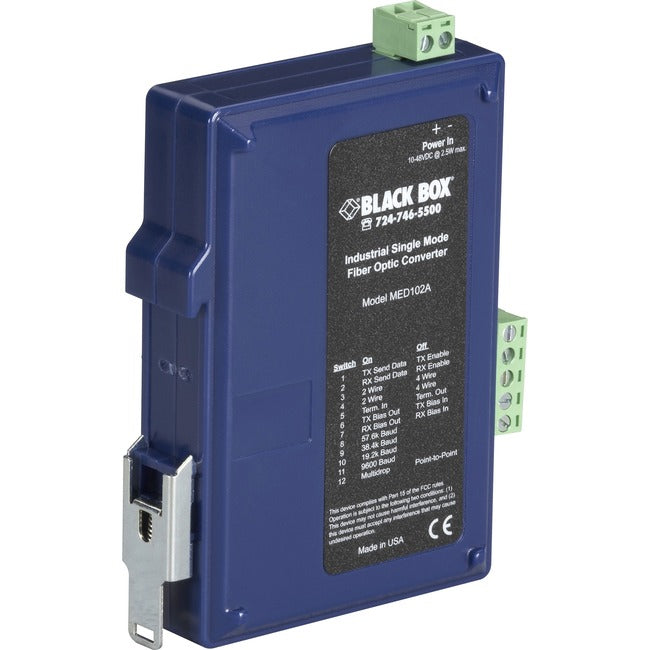 Fiber Extender - Black Box RS232 RS485 Single-Mode SC Industrial Serial | Tecisoft MED102A