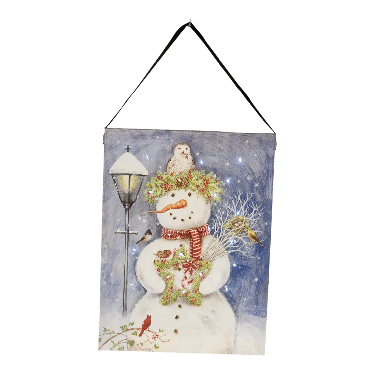 Fiber Optic Lighted Canvas Art - Lamppost Snowman