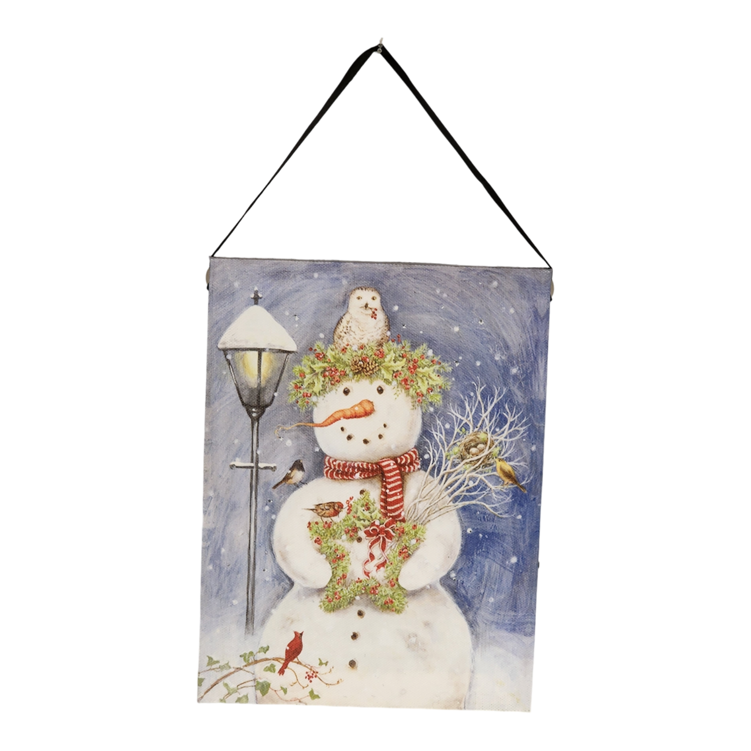 Fiber Optic Lighted Canvas Art - Lamppost Snowman