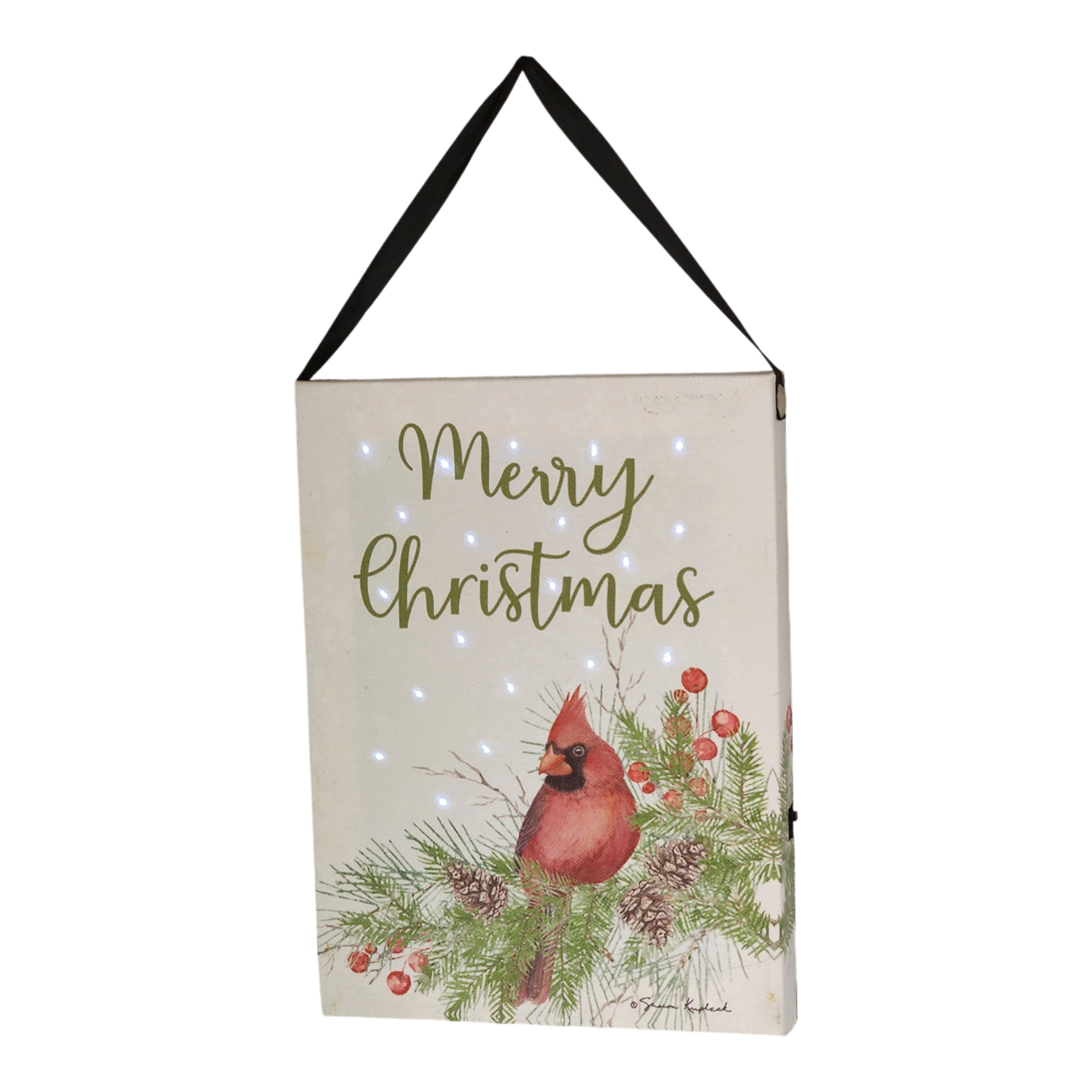 Fiber Optic Lighted Canvas Art - Merry Christmas Cardinal