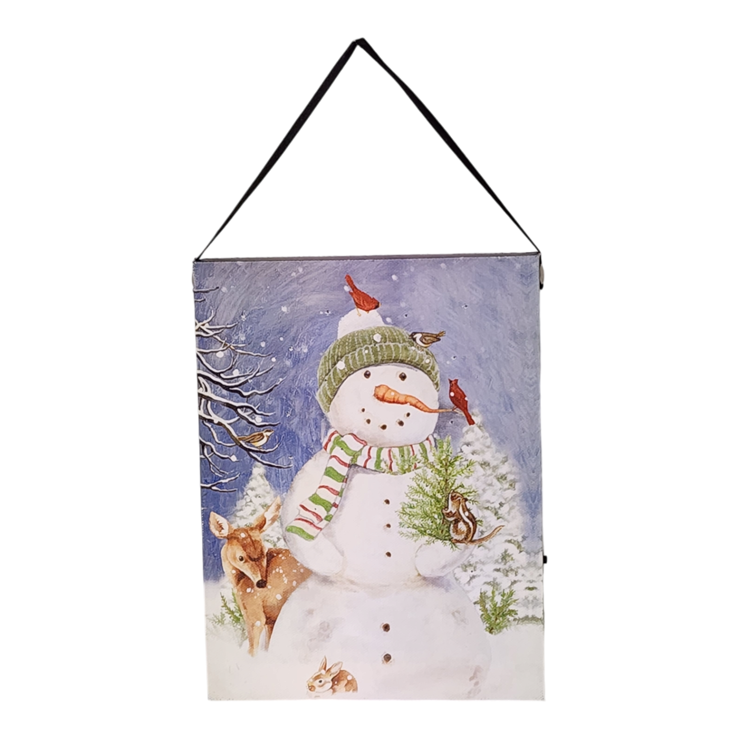 Fiber Optic Lighted Canvas Art - Woodland Snowman