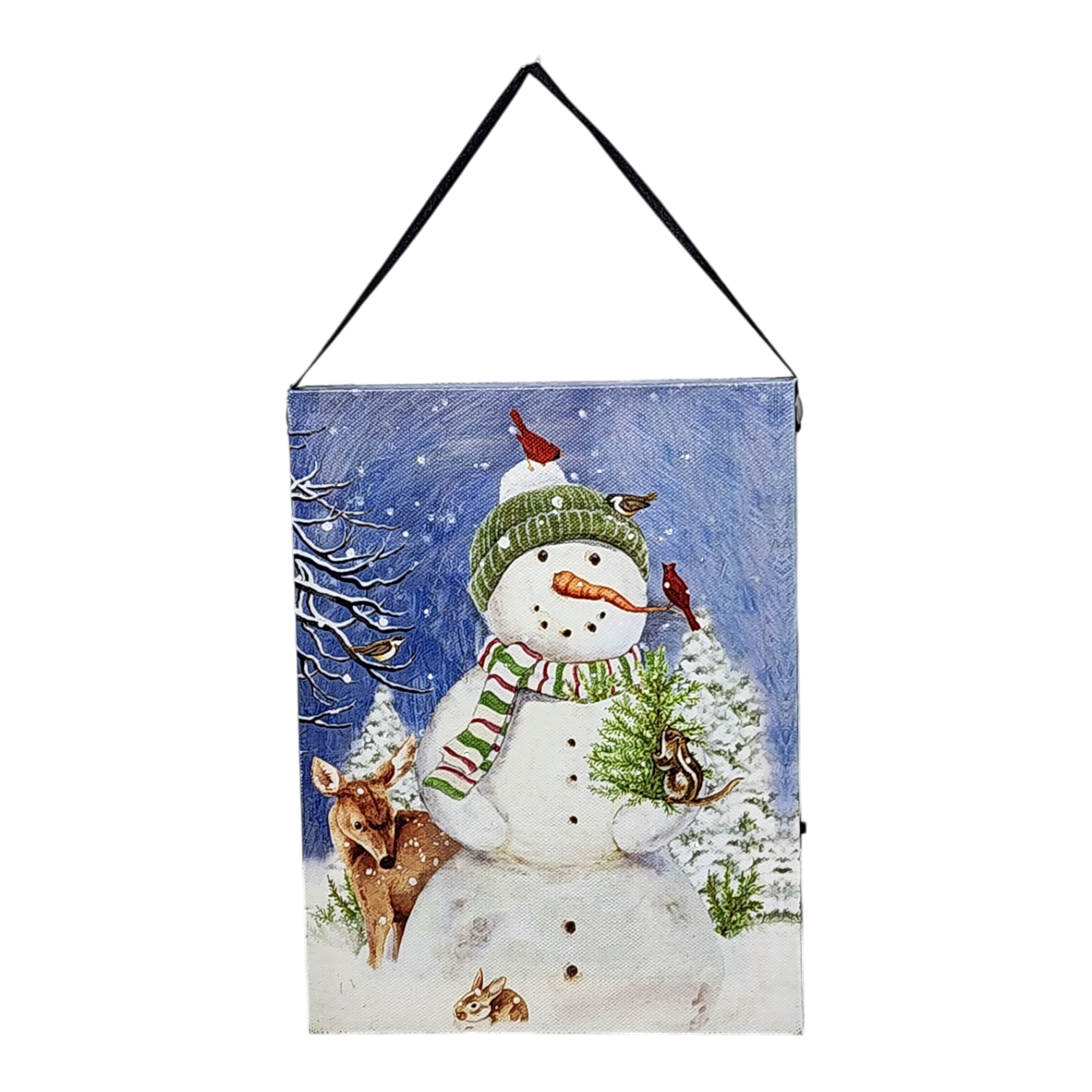 Fiber Optic Lighted Canvas Art - Woodland Snowman