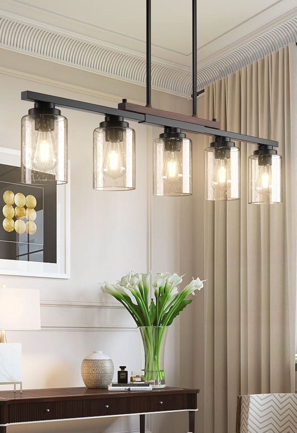 Five Lights Farmhouse Dining Room Chandelier Black Metal
