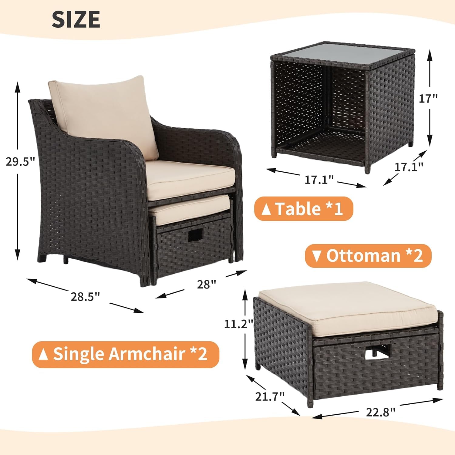 Five Piece All Weather Wicker Patio Furniture Set