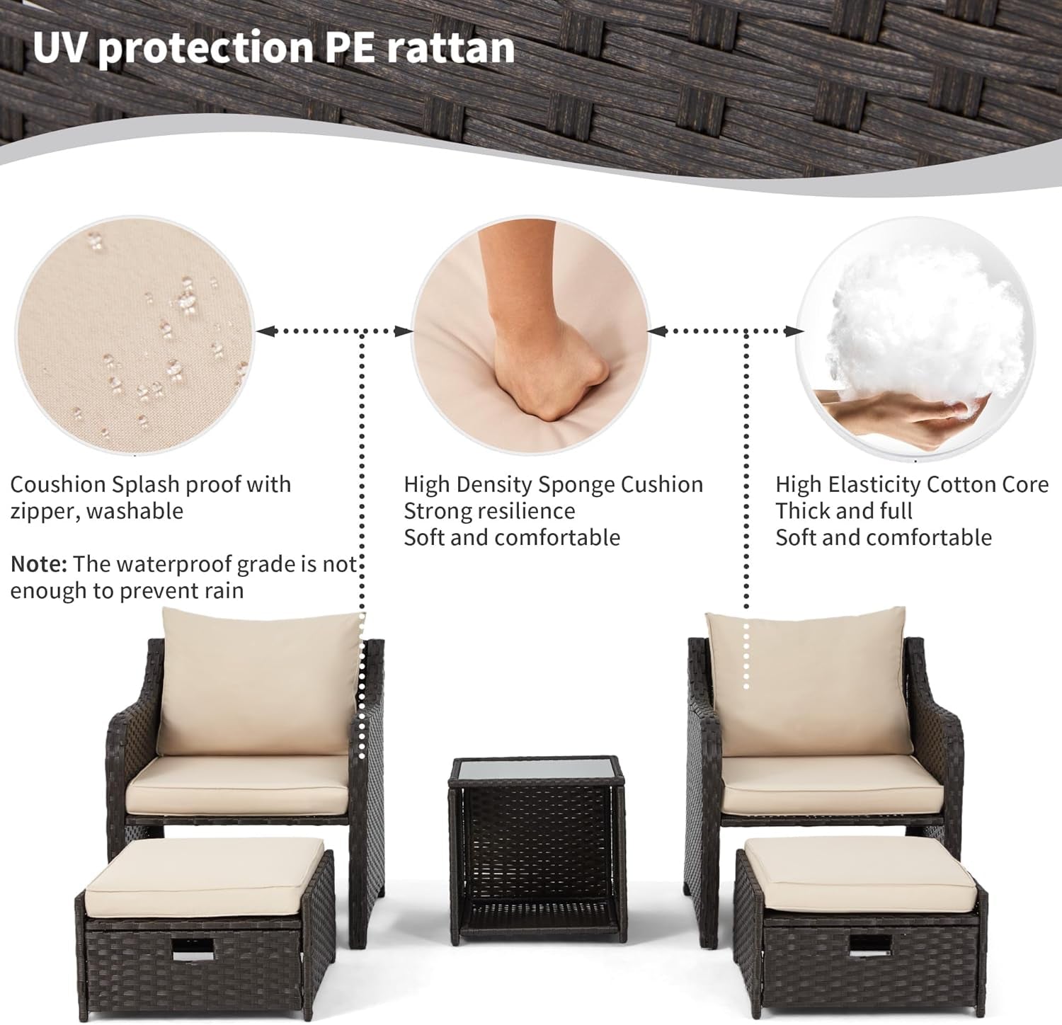 Five Piece All Weather Wicker Patio Furniture Set